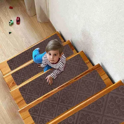 Treppenteppich 15er-Pack 20x76 cm Antirutsch selbstklebend Braun