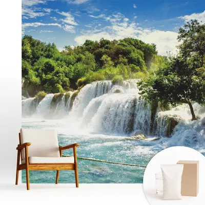 Obrázek produktu pro Fototapeta – 250 × 250 cm – tapeta – nástěnná tapeta – nástěnné obrazy – dekorativní fólie – tapetová fólie – stěna – dekorace – obývací pokoj – dechberoucí vodopád