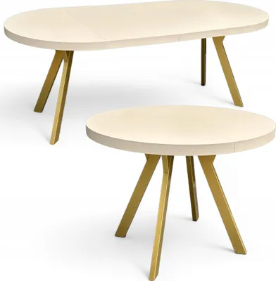 Produktbild von Runder ausziehbarer Tisch KASCHMIR Ø90 bis 190 cm BEIGE + Gold Y Metall