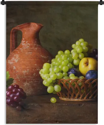 Produktbild von MuchoWow® Wandteppich Wandbehang Rustikal - Obst - Korb - Stilleben 150x200 cm Tapisserie Dekoration Wandtuch - Wandaufhängung - Moderner