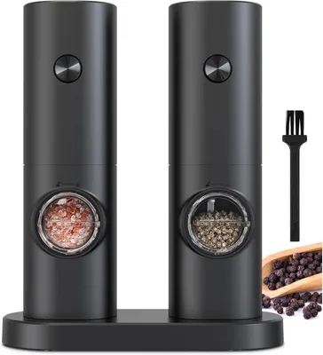 Produktbild von Batteriebetriebenes elektrisches Salz- und Pfeffermühlen-Set mit Standfuß, 5 einstellbare Mahlgrade, automatisches Mahlen mit LED-Licht