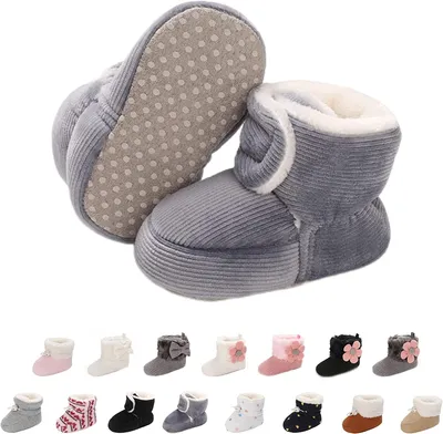Produktbild von Baby Neugeborene Fleece Bootie, Winter Warme rutschfeste Weiche Sohle Winterschuhe Sock Schuhe Niedlich Einstellbar Krabbelschuhe Prewalker Stiefel für Mädchen Jungen Kleinkind Gr.6-12 Monate