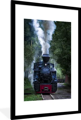 Produktbild von MuchoWow® Gerahmtes Poster Eine Dampflokomotive in den grünen Wäldern 60x90 cm - Poster mit Schwarzem Bilderrahmen Wandposter Rahmen Foto Bilder - Dekoration - Wandposter Wohnzimmer - Hochwertig