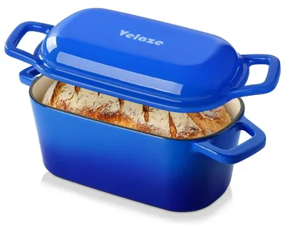 Produktbild von Gusseisen Bräter mit Deckel 28cm Schwarz Blau 6L Induktion Backofengeeignet