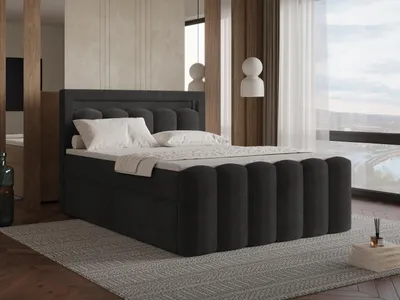 Produktbild von Chilly Möbel Design Bett Luméra Duo - Komfort Boxspringbett mit Schubladen, LED-Beleuchtung, Matratze und Topper 140x200 cm / 2 Schubladen / H4 / Monte / Schwarz