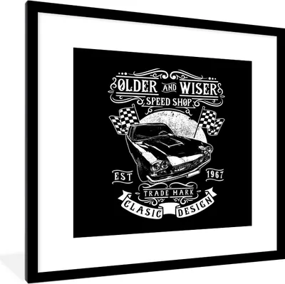 Produktbild von MuchoWow® MuchoWow® Gerahmtes Poster Mancave - Auto - Flagge - Retro 40x40 cm - Poster mit zchwarzem Bilderrahmen - Poster - Plakat im Rahmen