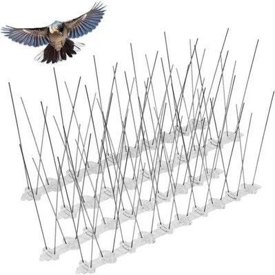 Productafbeelding van Vogelwerende pinnen van roestvrij staal - Set van 4 stroken van 1 meter - effectieve bescherming tegen vogels en duiven voor muren, hekken en balkons