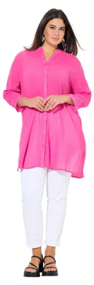 Produktbild von Ulla Popken Damen große Größen Übergrößen Plus Size Longbluse, Krepp, Stehkragen