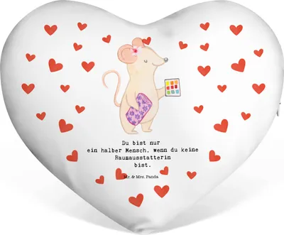 Produktbild von Mr. & Mrs. Panda Sofakissen Raumausstatterin Herz - Weiß - Geschenk, Kuschelkissen, Liebeskissen, Herzkissen, dekoartikel, Dekokissen