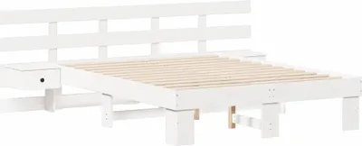 Zdjęcie produktu dla Łóżko Drewniane 135x190 Białe Rama Łóżka ze Stelażem z Zagłówkiem