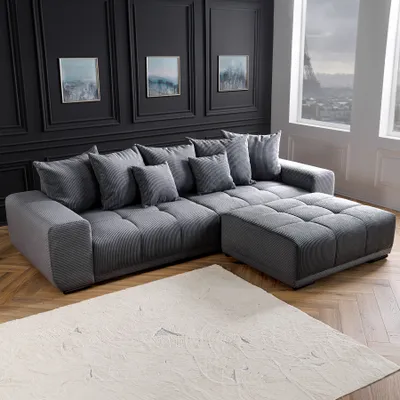 Produktbild von riess-ambiente Modernes XXL Sofa ELEGANCIA 285cm anthrazit Cord inklusive Kissen Bigsofa Eckcouch Couch