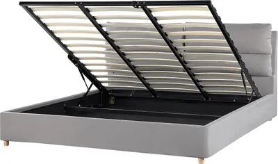Produktbild von BELIANI Doppelbett Hellgrau aus Samtstoff 180 x 200 cm mit Bettkasten hochklappbar Doppelbett Elegantes Modernes Design