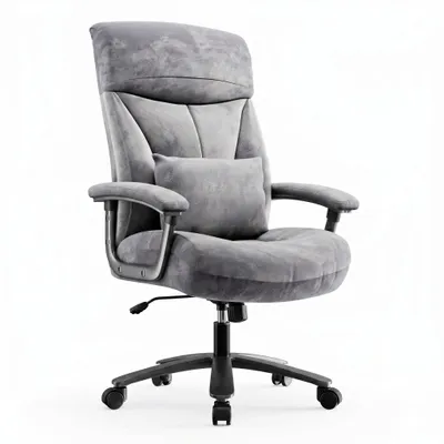 Produktbild von Ergonomischer Büro-Chefsessel bis 200kg, XXL breiter Sitz mit dicker Polsterung, höhenverstellbar mit Lendenkissen aus Flanellstoff