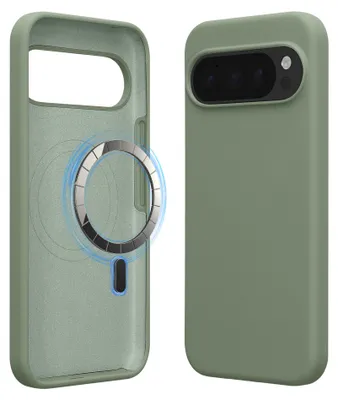 Produktbild von kwmobile Hülle kompatibel mit Google Pixel 10 / Pixel 10 Pro Hülle - magnetisches Silikon Case kompatibel mit MagSafe - Cover gummiert Graugrün