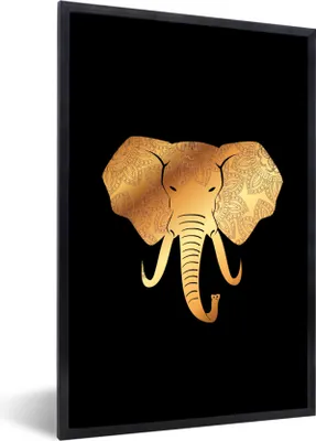 Produktbild von MuchoWow® MuchoWow® Gerahmtes Poster Elefant - Gold - Muster 20x30 cm - Poster mit zchwarzem Bilderrahmen - Drucken - Bilder Poster im Rahmen