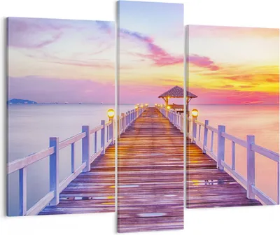 Produktbild von Bild auf Leinwand - Leinwandbild - Sonnenuntergang Wasser Brücke Horizont - 95x80cm - Wand Bild - Wanddeko - Leinwanddruck - Bilder - Kunstdruck - Leinwand bilder - Wandkunst - CB95x80-2515