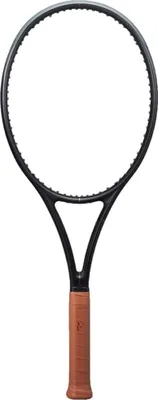 A studio shot of a tennis racket against a white background.