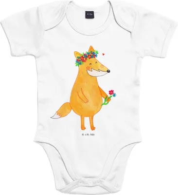 Produktbild von Mr. & Mrs. Panda babykleidung body Fuchs Blumen 12. - 18. Monat - Heather Grey - Geschenk, Babystrampler, Babybody, overall baby, Boho, Strampler, Einteiler, Mich, Blume