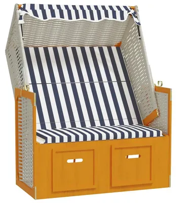 Produktbild von vidaXL Strandkorb mit Dach Poly Rattan & Massivholz Weiß & Blau