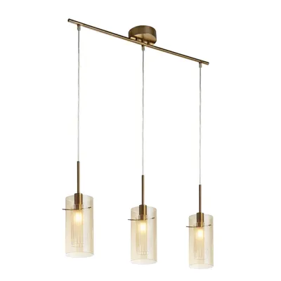 Produktbild von Pendelleuchte Rauchglas Metall E14 H: max. 130 cm in Messing Champagner 3-flammig länglich Modern