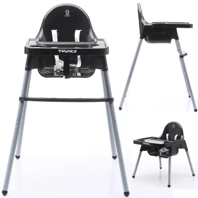 Immagine prodotto di Twinky seggiolone 2 in 1 ECO - Seggiolone regolabile con tavolo da pranzo e vassoio portaoggetti per neonati e bambini - gambe antiscivolo - nero
