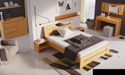 Produktbild von Holzbett Echtes Holz Bett Betten Schlafzimmer Hotel 180x200 Stil Massive Möbel