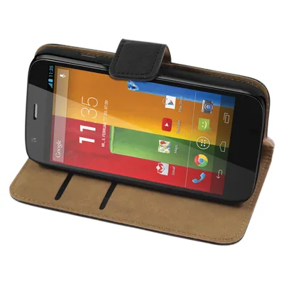Produktbild von PhoneNatic Kunst-Lederhülle kompatibel mit Motorola Moto G - Wallet schwarz + 2 Schutzfolien