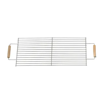 Produktbild von Grillrost 65×30 cm aus Edelstahl, rechteckig, mit zwei Holzgriffen, geeignet für Gasgrill, Kugelgrill & Holzkohlegrill