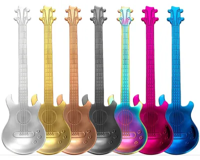 7 Gitarren-Kaffeelöffel aus Edelstahl, bunt, 12 cm