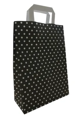 Produktbild von Papiertragetaschen "PUNKTE", 80 g/qm, 18 + 8 x 22 cm, schwarz mit weißen Punkten, 10 Stück