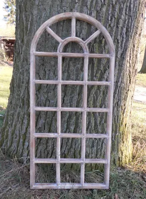 Produktbild von Sprossenfenster Dekorahmen Bilderrahmen 20 Felder halbrund Holz braun 78cm