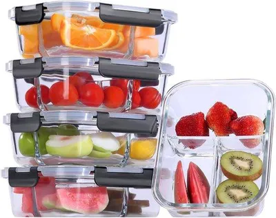 Immagine prodotto di Contenitore in vetro con coperchio - Set da 4 per la preparazione dei pasti - Contenitori in vetro da 1040 ml