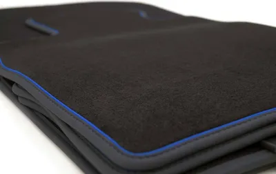 Produktbild von Fußmatten passend für 5er BMW F10 F11 Premium (4-teilig) Premium Tuning Autoteppich, Velours mit blauem Band