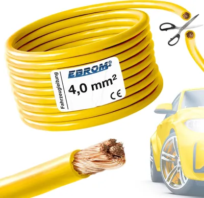 Produktbild von 3 Meter EBROM FLRY 4mm2 Fahrzeugleitung - KFZ Leitung - Farbe: gelb - Querschnitt 4 mm² (mm2) flexibel 90 ± 5 Shore 99,99% Kupfer Mantel PVC FLRy