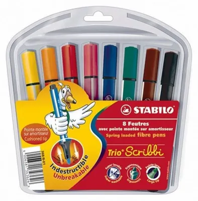 Immagine prodotto di Pennarello triangolare a molla - STABILO Trio Scribbi - Confezione da 8 - con 8 colori diversi