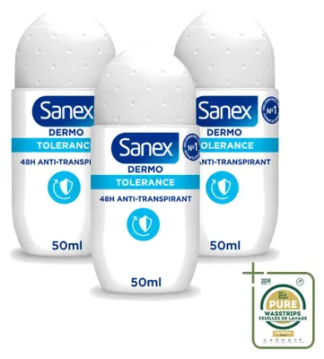 Imagen del producto de 3 unidades de Sanex Dermo Tolerance, desodorante roll-on de 50 ml - Paquete ahorro - 3 unidades