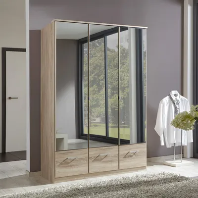 Produktbild von Kleiderschrank mit 3 Spiegeltüren und 3 Schubladen - L135 cm