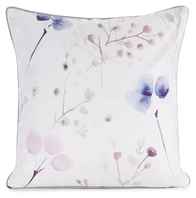 Zdjęcie produktu dla Poszewka na poduszkę 45x45 cm biała welurowa w niebieskie kwiaty