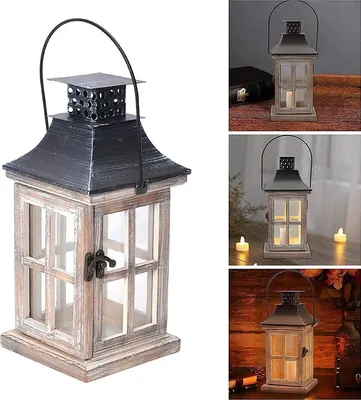 Produktbild von Kerzenlaterne Hängewindlicht,Vintage Laternen Kerzenhalter,Hölzern,12*12*26 cm