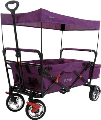 Produktbild von FUXTEC Bollerwagen Purpur FX-CT500 - mit Sonnendach | bis 75Kg | Klappbar | Feststellremse | inkl. Hecktasche| gummi Profil Räder | 128cm x60cm x102cm Purpur