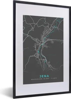 Produktbild von MuchoWow® Gerahmtes Poster Stadtplan - Karte - Jena - Blau - Deutschland - Karte 40x60 cm - Poster mit Schwarzem Bilderrahmen Wandposter Rahmen Foto Bilder - Poster in Rahmen