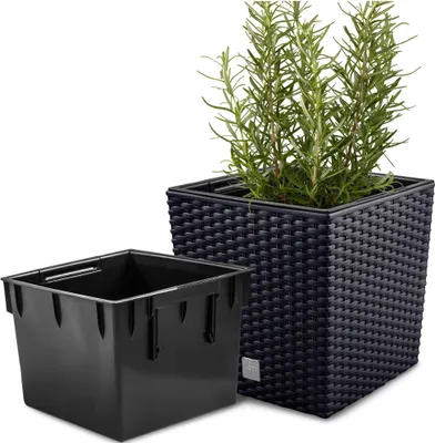 Obrázok produktu pre Kvetináč + vložka Kvetináč ratan RATO LOW DRTS200L antracit
