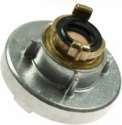 A close-up, isolated shot of a metal adapter with a rubber seal.