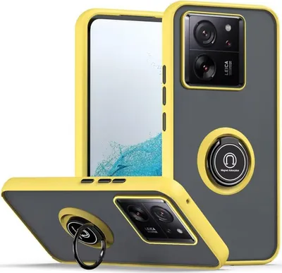 Produktbild von Hülle für Xiaomi 13T /13T Pro / Redmi K60 Ultra Ring Halter Ständer Matte Transluzent TPU Bumper Stoßfest Schutzhülle Gelb