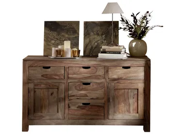 Immagine prodotto di MASSIVMOEBEL24 | credenza in legno di Sheesham / palissandro 140x42x80 grigio scuro oliato NATURE GREY #80
