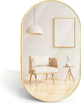 Productafbeelding van Solidchoice - Ovalen Wandspiegel met Gouden Frame 60 cm