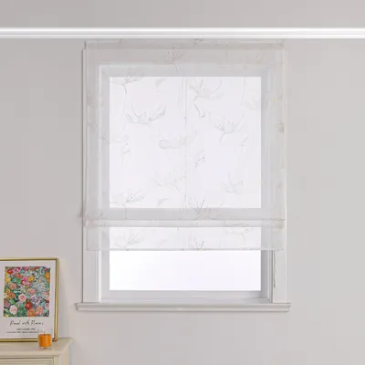 Produktbild von Raffrollo mit Klettband, Voile Küche Gardinen Raffgardinen Bändchenrollo mit Lotusmuster, Transparent, Silber BxH 80x140cm 1 Stück