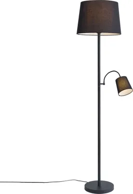 Zdjęcie produktu dla Klasyczna lampa podłogowa czarna z czarnym kloszem i lampką do czytania - Retro