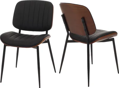 Image de lot de 2 chaises de salle à manger HWC-O44, chaise de cuisine, bois courbé simili-cuir Oeko-Tex ~ aspect noyer, noir