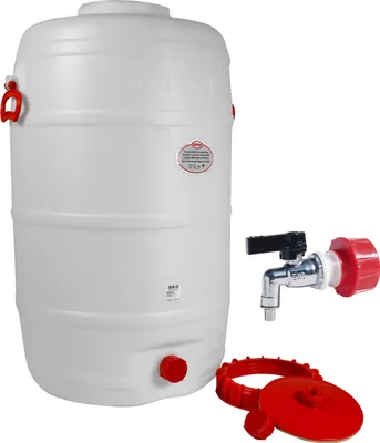 Produktbild von Graf Getränkefass Kunststofffass Rund 125 Liter mit Auslaufhahn Messing 1/2"